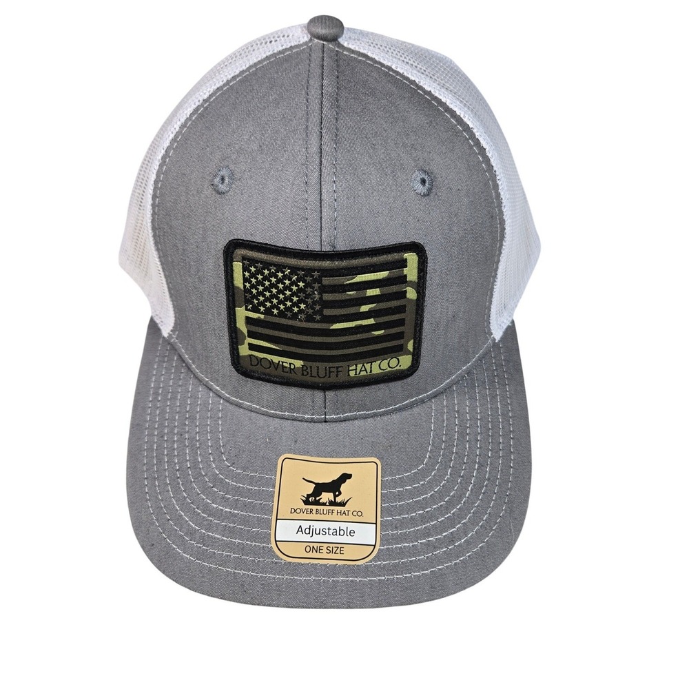 Dover Bluff Hat Co Camo American Flag Trucker Hat Adjustable One Size Gray White